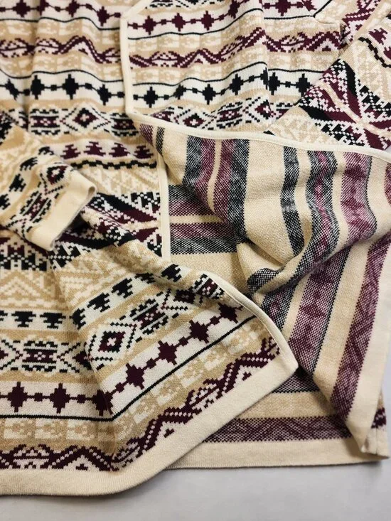 Lucky Brand Aztec Knit Shawl Collar Open Cardigan Sweater Medium M Cotton Blend - Picture 6 of 13